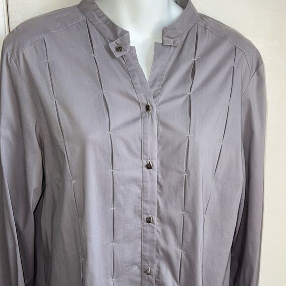 DESIDERATA Gray Cotton Blend Pleated Tunic Blouse-M - Picture 2 of 10